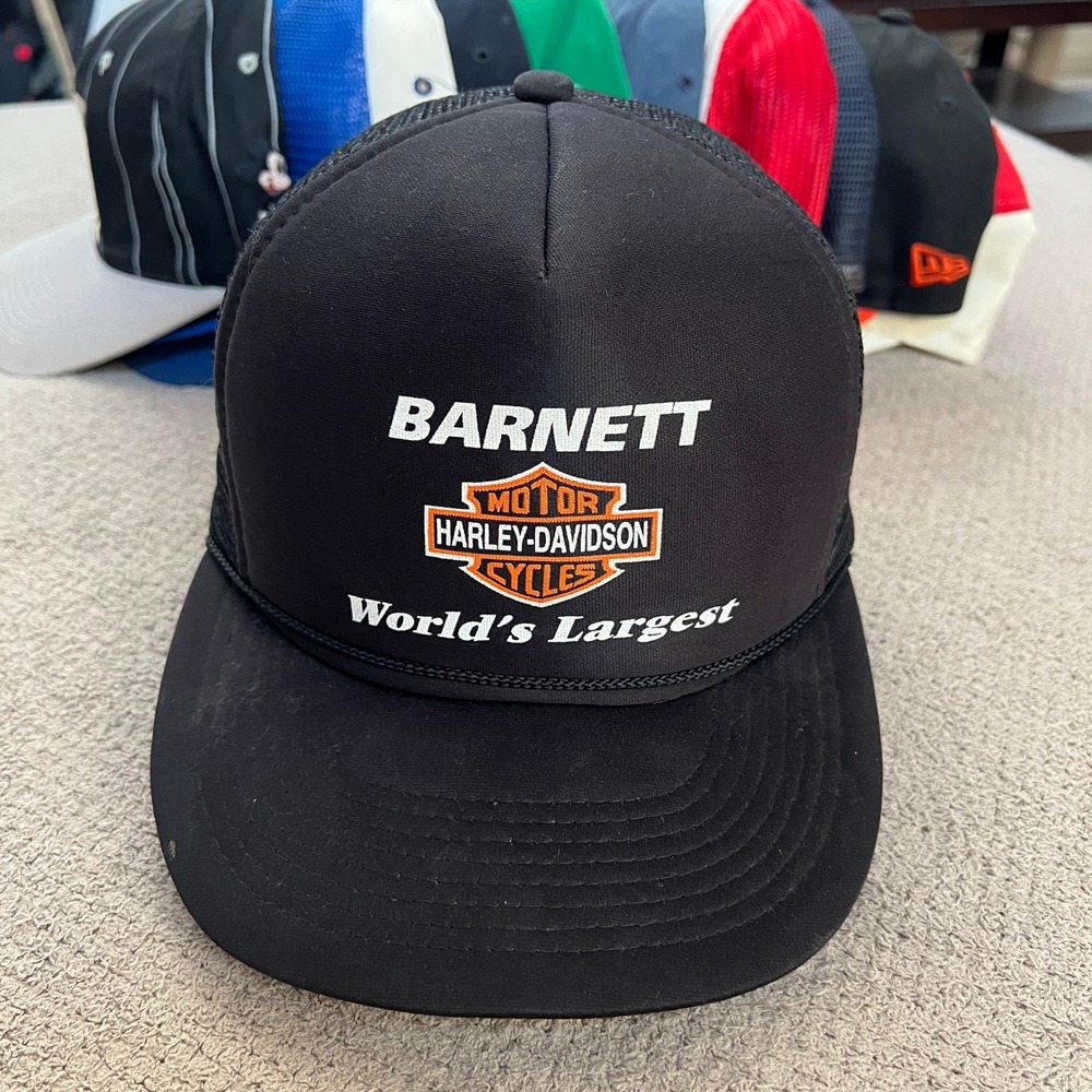 Vintage 1980s Barnett Harley-Davidson Trucker Hat Black Mesh Snapback OSFA